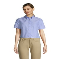 Lands'End okul üniforması kadın Kısa Kollu Oxford Elbise Gömlek
