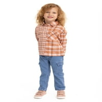 Wonder Nation Toddler Kız Düğmeli Gömlek ve Kargo Pantolon Seti, 2 Parça, Beden 12M-5T