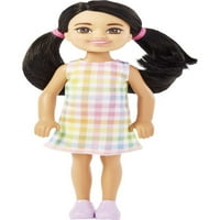 Barbie Chelsea Bebek, At Kuyruklu Siyah Saçlı ve Çıkarılabilir Elbise Giyen Kahverengi Gözlü Küçük Bebek
