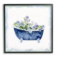 Stupell Industries Büyüleyici Mavi Küvet Botanik Çiçek Tasarımı Suluboya Kenarlığı, 24, Sally Swatland Tasarımı