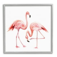 Stupell Sanayi Bükme Diz Flamingo Suluboya Portre çocuk Kreş Hayvanlar Gri Çerçeveli sanat Baskı Duvar Sanatı, 17x17