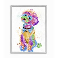 Stupell Industries Renkli Eğlenceli Evcil Köpek Portresi Şık Bichon Tasarımı Çerçeveli Duvar Sanatı Tasarımı Ziwei