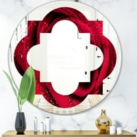 Designart 'Yağmur Damlacıklı Kırmızı Gül Yaprakları' Modern Yuvarlak Duvar Aynası - Quatrefoil
