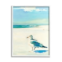 Stupell Sanayi Martı Kumlu Sahil Yumuşak Sakin Plaj Sahne Resimleri Beyaz Çerçeveli Sanat Baskı Duvar Sanatı, 11x14